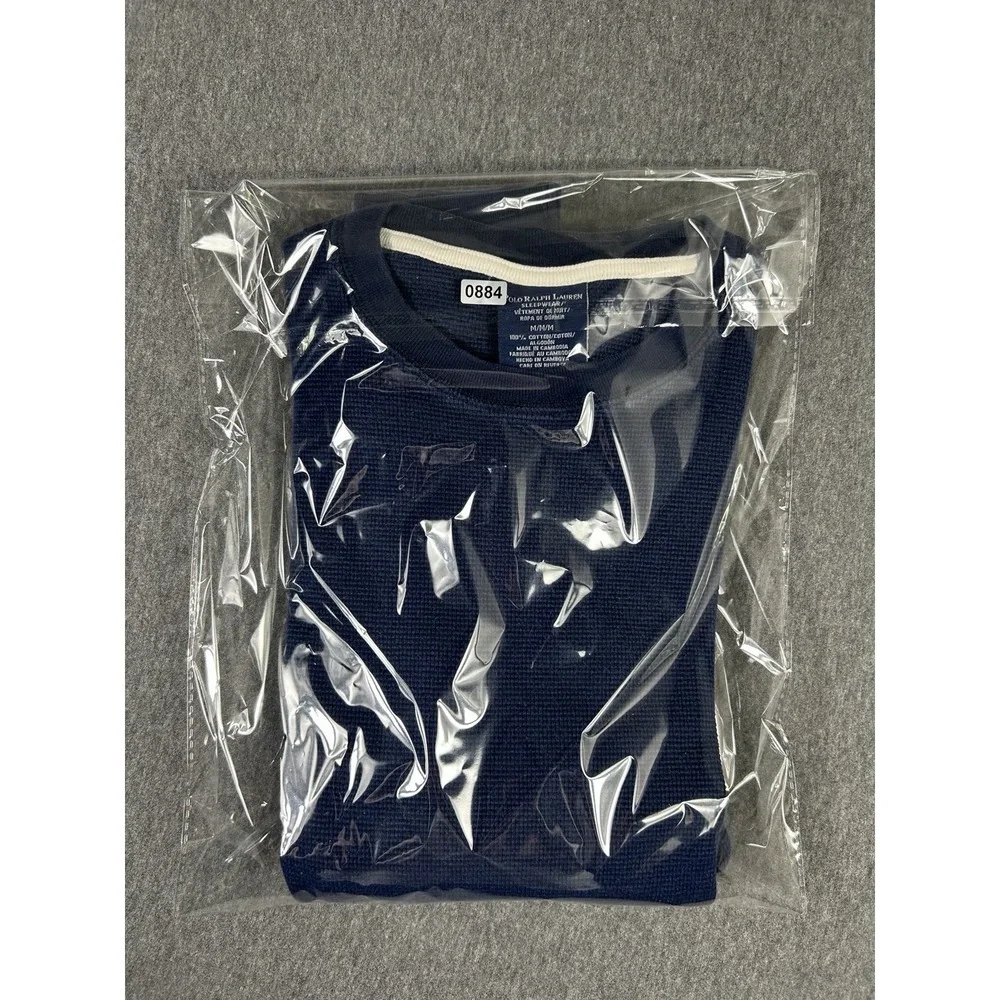 Polo Ralph Lauren Sleepwear Waffle Knit Long Sleeve Shirt Navy Blue Medium